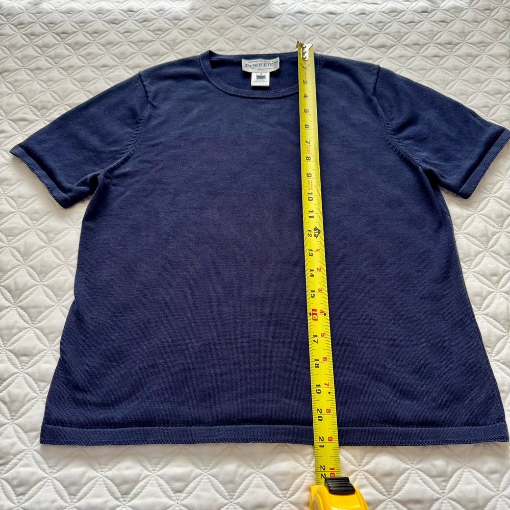 Pendleton Vintage Short Sleeve Silk Blend Crewneck Sweater Tee Navy Blue Sz PS - Picture 4 of 13